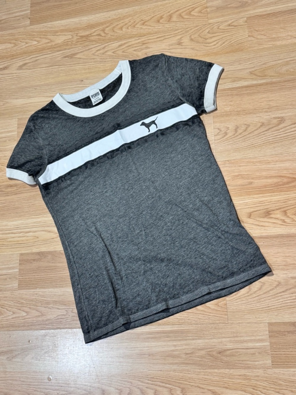 PINK | Heather Gray Logo Ringer Short Sleeve Tee
